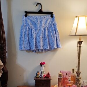 No Boundaries Light Blue Floral Skater Mini Skirt